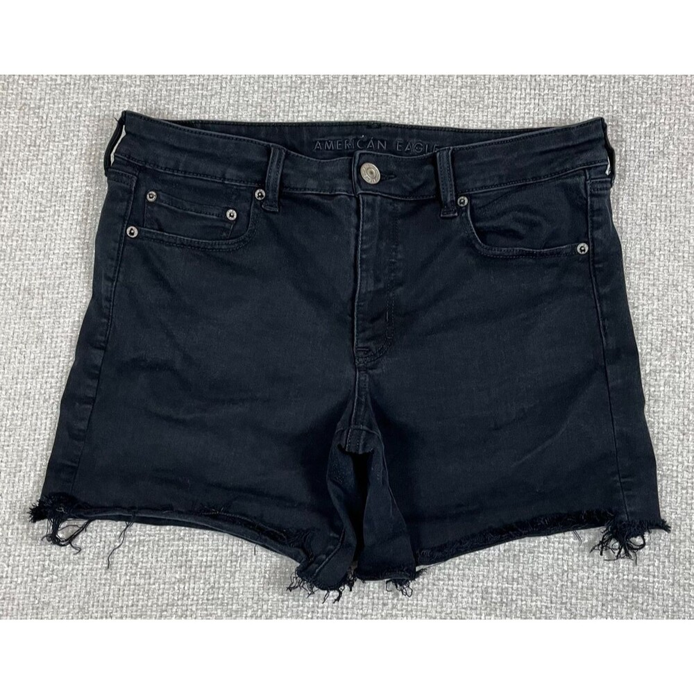 American Eagle Midi Shorts Women's 14 Black Denim Cut Off  Next Level Stretch